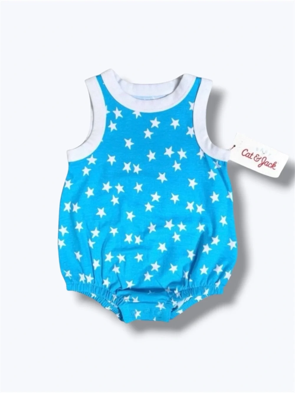 Cat & Jack Bubble Romper Baby 3-6M Blue White Star Print Patriotic Summer
